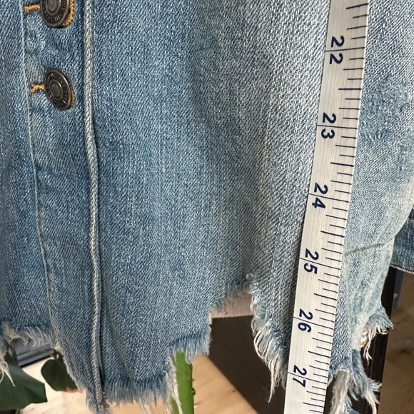 Free People - Moonchild Distressed Denim Long Shirt Jacket XS - Picture 12 of 15